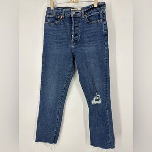 NWOT Levi’s Wedgie Straight Button‎ Fly Distressed Knee Raw Hem Jeans Blue 30 28